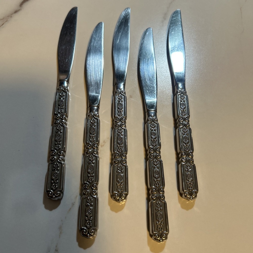 Vintage Oneida Heirloom RAPHAEL 5 Knives MCM Stainless Flatware Silverware Set